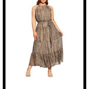 City Chic Tiered Elements Belted Gray Maxi Dress Halter Neck Flowy Womens 12